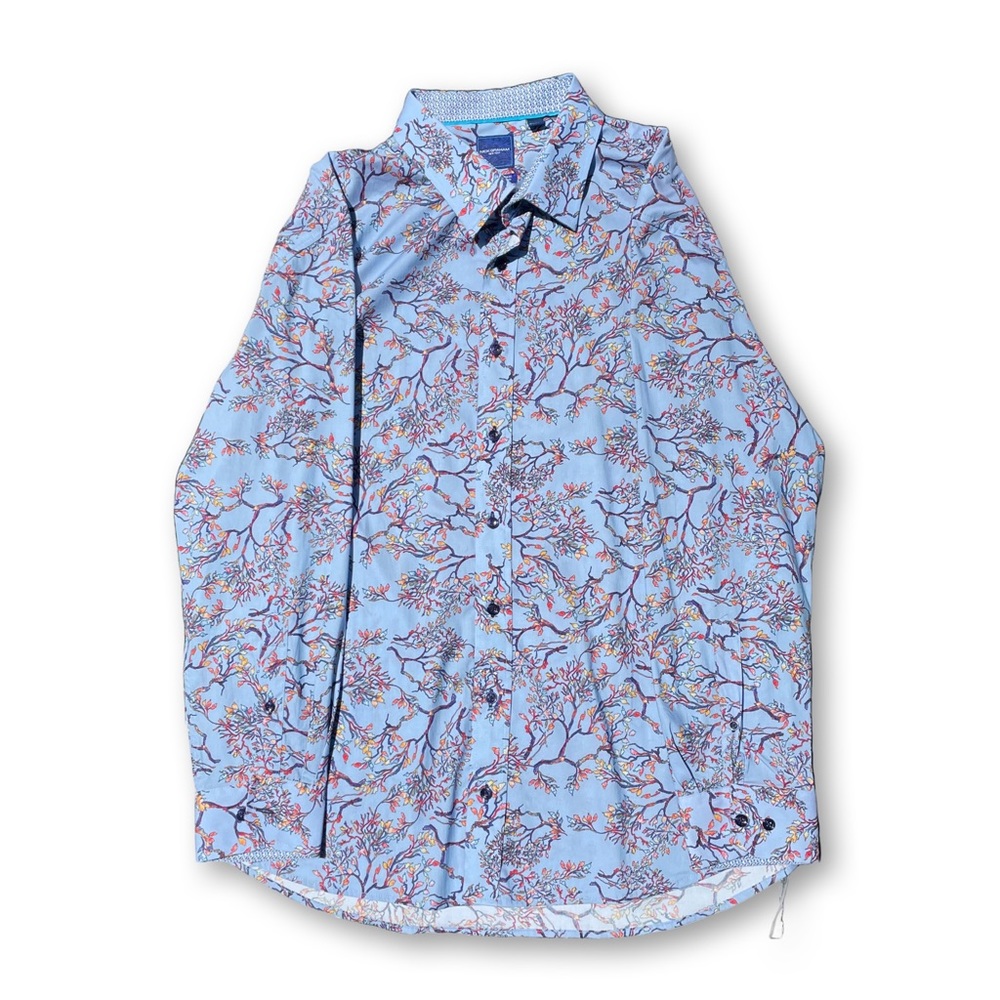 Floral Blue Button Down Shirt Casual SIZE XXL Nick Graham New York
